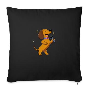 Hund Dackel Sänger singt Karaoke Mikrophon Musik - Sofakissenbezug 45 x 45 cm - Schwarz - Vorne