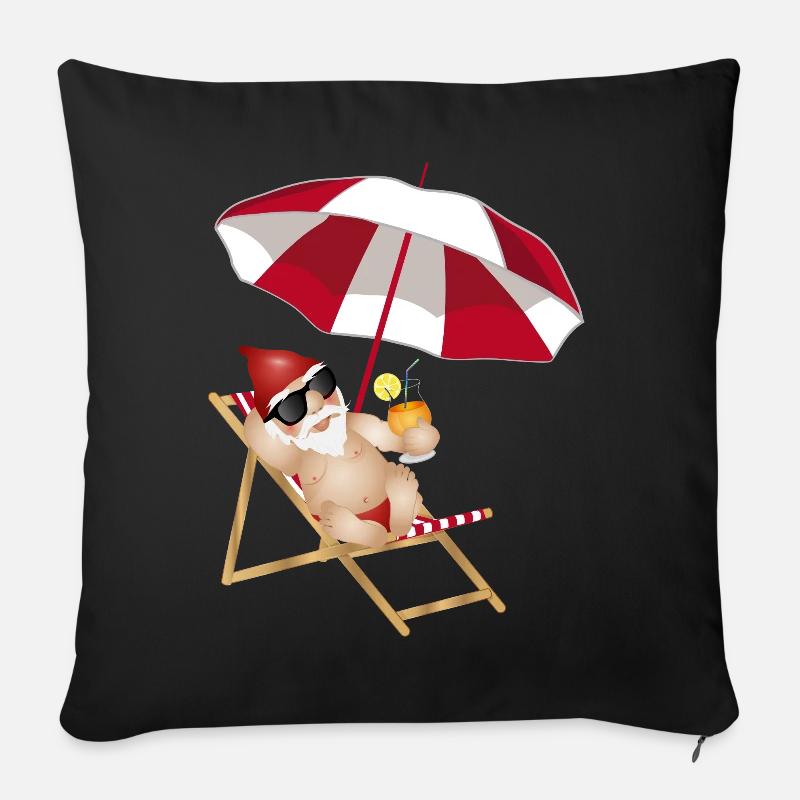 cooler Gartenzwerg im Liegestuhl am Strand - Sofakissenbezug 45 x 45 cm - Schwarz