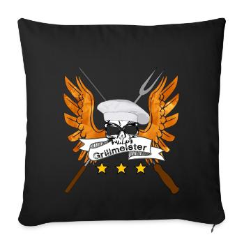 Grillmeister Schädel mit Flügeln - Sofakissenbezug 45 x 45 cm - Schwarz - Vorne