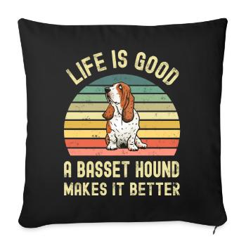 Chien Basset Hound - Housse de coussin décorative 45 x 45 cm - noir - Devant