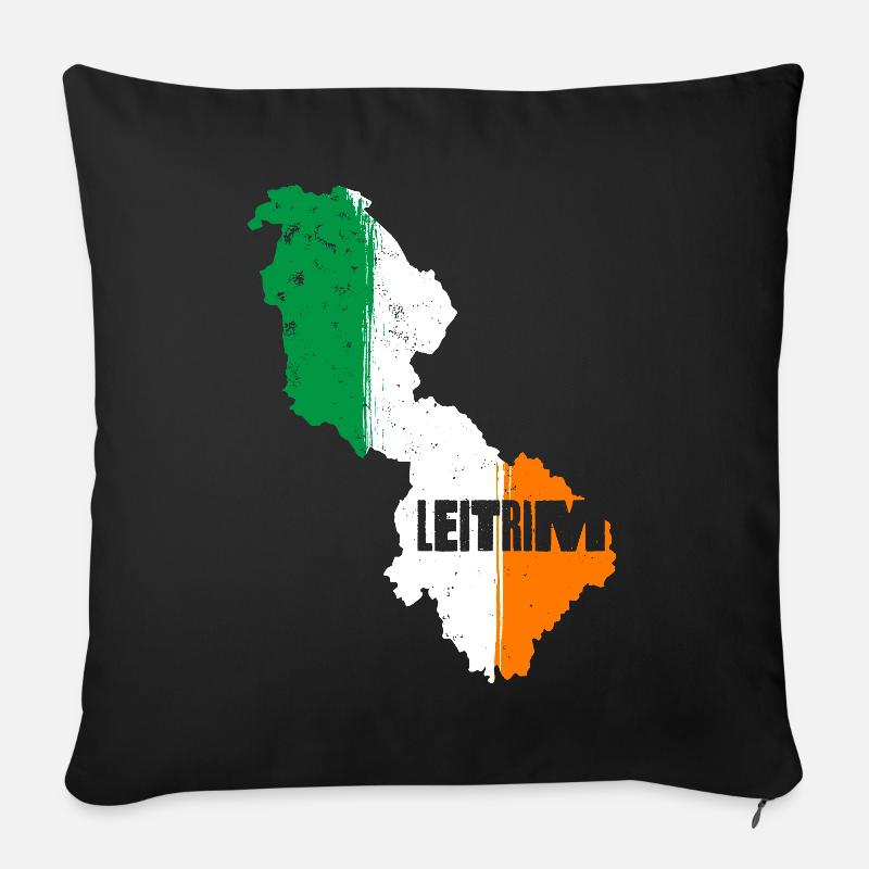 | du comté de Leitrim Irlande Contour de la carte du drapeau - Housse de coussin décorative 45 x 45 cm - noir