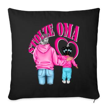STOLZE OMA Enkelin schwarze Haare Herz Pink - Sofakissenbezug 45 x 45 cm - Schwarz - Vorne