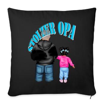 stolzer Opa - Enkelin schwarze Haare Kind Mädchen - Sofakissenbezug 45 x 45 cm - Schwarz - Vorne
