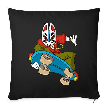 Renard étrange en skateboard - Housse de coussin décorative 45 x 45 cm - noir - Devant