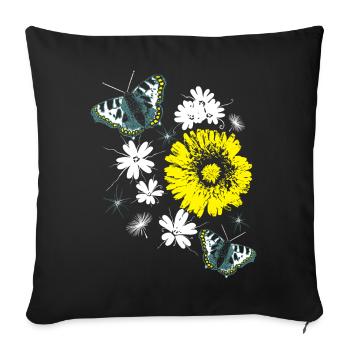 Fleurs Chrysanthèmes Papillons Été - Housse de coussin décorative 45 x 45 cm - noir - Devant