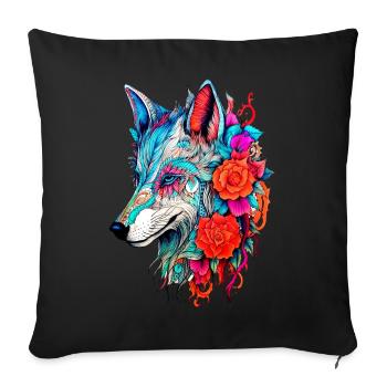 Wolf with Flowers Girls - Sofa pillowcase 17,3'' x 17,3'' (45 x 45 cm) - black - Front