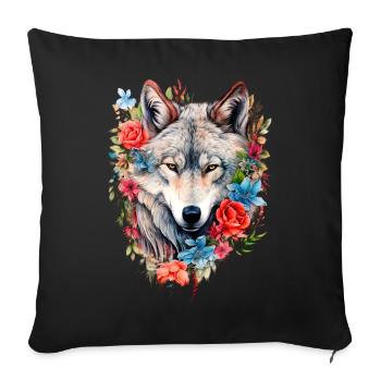 Wolf with Flowers Girls - Sofa pillowcase 17,3'' x 17,3'' (45 x 45 cm) - black - Front