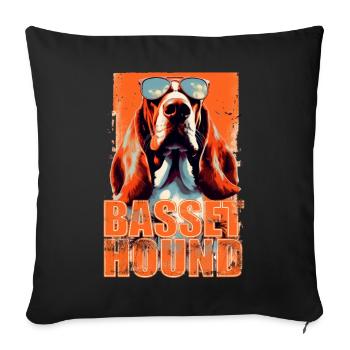 Basset Hound Dog With Sunglasses - Sofa pillowcase 17,3'' x 17,3'' (45 x 45 cm) - black - Front
