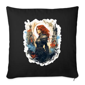 Maître d’épée aux cheveux roux devant un château - Housse de coussin décorative 45 x 45 cm - noir - Devant