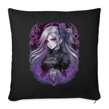 Fille d’anime gothique - Housse de coussin décorative 45 x 45 cm - noir - Devant
