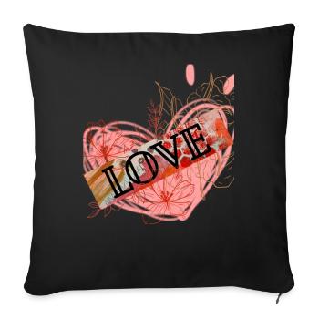 Heart with flowers and Love message - Sofa pillowcase 17,3'' x 17,3'' (45 x 45 cm) - black - Front