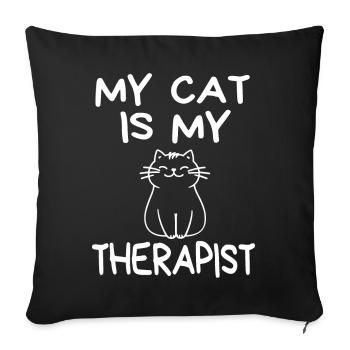 My cat is my therapist - Sofa pillowcase 17,3'' x 17,3'' (45 x 45 cm) - black - Front
