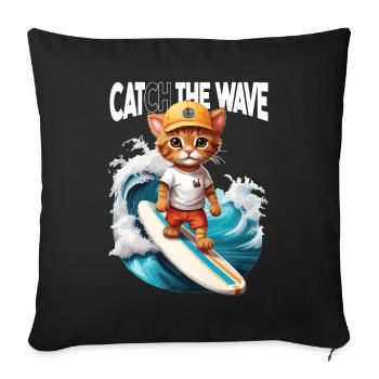 Cat Surfer Catch the Wave - Sofa pillowcase 17,3'' x 17,3'' (45 x 45 cm) - black - Front