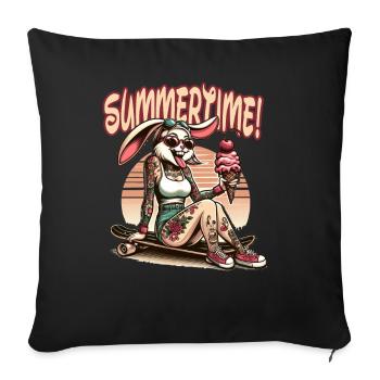 Summertime Bunny Tattoo Sneaker Glace Plage d’été - Housse de coussin décorative 45 x 45 cm - noir - Devant