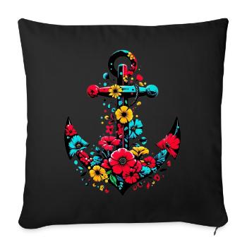Une ancre avec des fleurs - Housse de coussin décorative 45 x 45 cm - noir - Devant