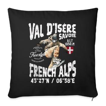 Skateboardeur sur les Alpes Françaises - Housse de coussin décorative 45 x 45 cm - noir - Devant
