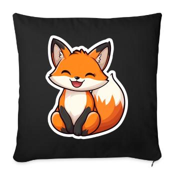 Renard mignon et heureux dans le style dessin animé - Housse de coussin décorative 45 x 45 cm - noir - Devant