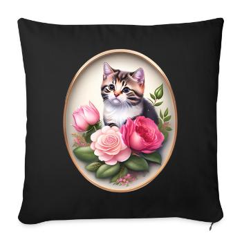 Vintage Cat Portrait with Roses - Sofa pillowcase 17,3'' x 17,3'' (45 x 45 cm) - black - Front