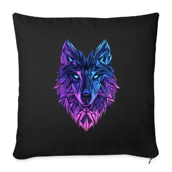 Polygon Wolf – Tête de loup néon en bleu et violet - Housse de coussin décorative 45 x 45 cm - noir - Devant