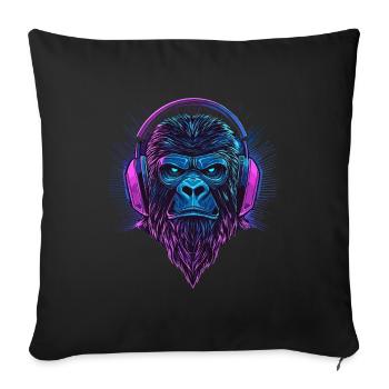 Gorilla mit Kopfhörern – Polygon Affe mit Bart - Sofakissenbezug 45 x 45 cm - Schwarz - Vorne