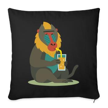 colorful mandrill enjoying a glass of juice in a relaxed manner - Sofa pillowcase 17,3'' x 17,3'' (45 x 45 cm) - black - Front