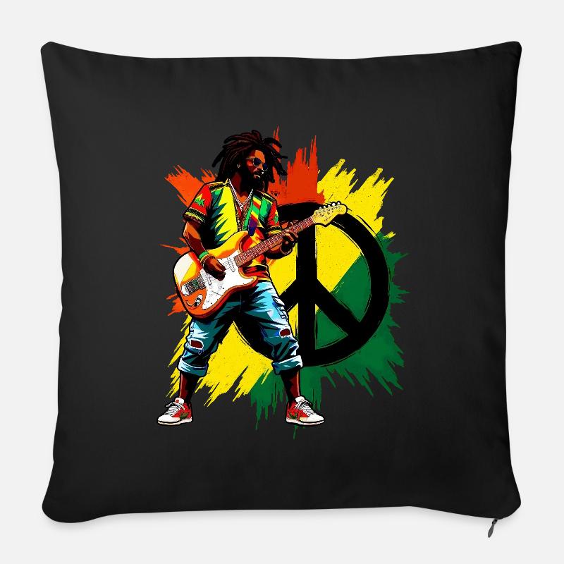 Reggae-Musik und Frieden - Sofakissenbezug 45 x 45 cm - Schwarz