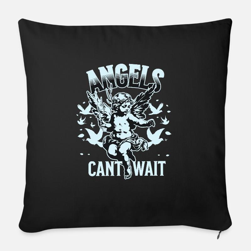 Engel T-Shirt Unisex Angels Can’t Wait VintageTee - Sofakissenbezug 45 x 45 cm - Schwarz
