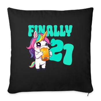 Unicorn Finally 21 - Beer Birthday Unicorn - Sofa pillowcase 17,3'' x 17,3'' (45 x 45 cm) - black - Front