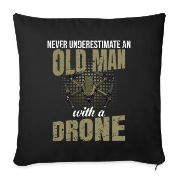 Vieil homme avec un drone Drone disant - Housse de coussin décorative 45 x 45 cm - noir - Devant