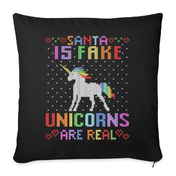 Unicorn Ugly Christmas Sweater Santa is fake - Sofa pillowcase 17,3'' x 17,3'' (45 x 45 cm) - black - Front