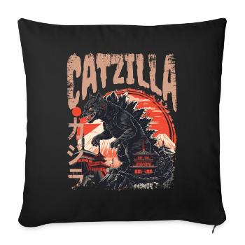 Chat Kaiju Japonais - Housse de coussin décorative 45 x 45 cm - noir - Devant