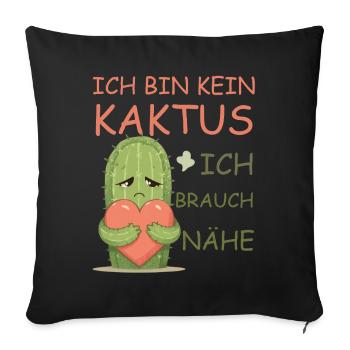 Kaktus mit Herz – Nähe statt Stacheln - Sofakissenbezug 45 x 45 cm - Schwarz - Vorne