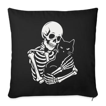 Skeleton stroking black cat - Sofa pillowcase 17,3'' x 17,3'' (45 x 45 cm) - black - Front