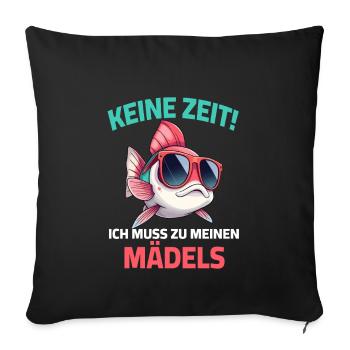 Fish Fishing Sunglasses No Time Girls Saying - Sofa pillowcase 17,3'' x 17,3'' (45 x 45 cm) - black - Front