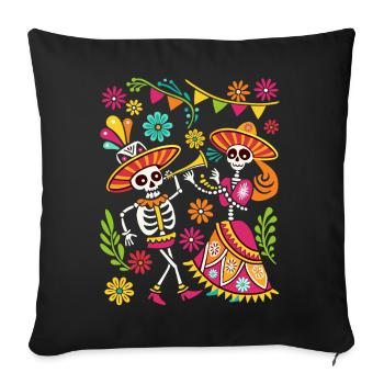 Mexikanischer Schädel Sugar Skull Dia de Muertos - Sofakissenbezug 45 x 45 cm - Schwarz - Vorne