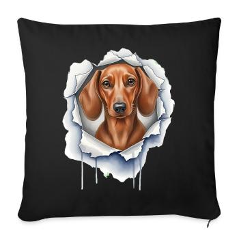 Lustiger Dackel guckt aus Riss - Süßer Hund - Sofakissenbezug 45 x 45 cm - Schwarz - Vorne