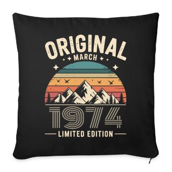 Vintage Né(e) en mars 1974 Original depuis 52 ans - Housse de coussin décorative 45 x 45 cm - noir - Devant