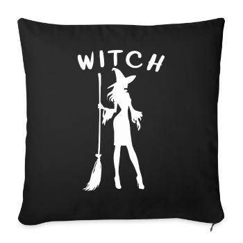 Hexe mit Besen Silhouette Witch - Sofakissenbezug 45 x 45 cm - Schwarz - Vorne