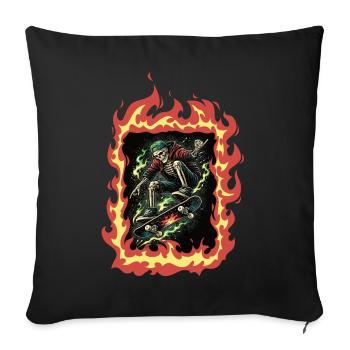 Skateboard Squelette Flames - Housse de coussin décorative 45 x 45 cm - noir - Devant