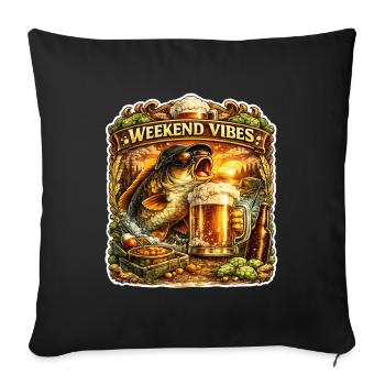 Wochenendstimmung – Lustiges Karpfenfischen-Bierdesign - Sofakissenbezug 45 x 45 cm - Schwarz - Vorne