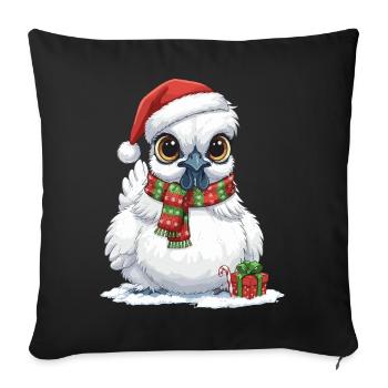 Poulet de soie drôle - Chapeau de Père Noël et... - Housse de coussin décorative 45 x 45 cm - noir - Devant