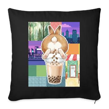Bubble Tea Boba Drôle de Lapin mignon - Housse de coussin décorative 45 x 45 cm - noir - Devant