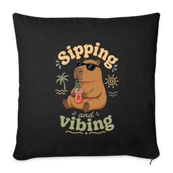 Sipping Cabybara Vibes on Beach - Sofa pillowcase 17,3'' x 17,3'' (45 x 45 cm) - black - Front