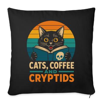 Chats, Café et Cryptides - Housse de coussin décorative 45 x 45 cm - noir - Devant