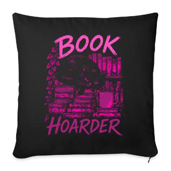 Book Hoarder Cat – Pink Book Love - Sofa pillowcase 17,3'' x 17,3'' (45 x 45 cm) - black - Front