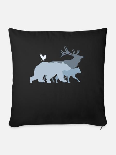 Waldtiere Grau - Sofakissenbezug 45 x 45 cm - Schwarz
