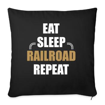 Essen Schlafen Eisenbahn - Sofakissenbezug 45 x 45 cm - Schwarz - Vorne