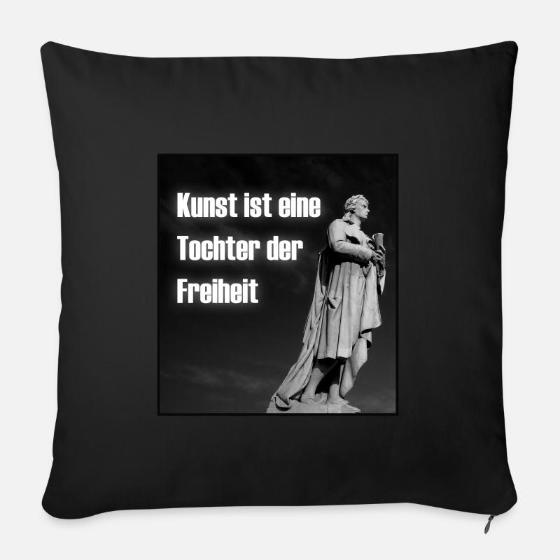 Schiller Zitat | Kunst Tochter Freiheit | Dichter - Sofakissenbezug 45 x 45 cm - Schwarz