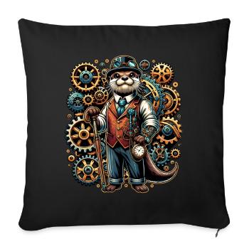 Motif steampunk avec loutre et engrenages - Housse de coussin décorative 45 x 45 cm - noir - Devant