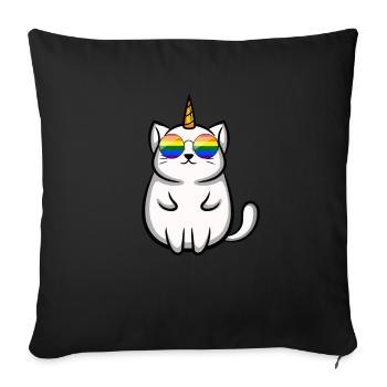 LGBT Pride Regenbogen Katze Sonnenbrille Einhorn - Sofakissenbezug 45 x 45 cm - Schwarz - Vorne